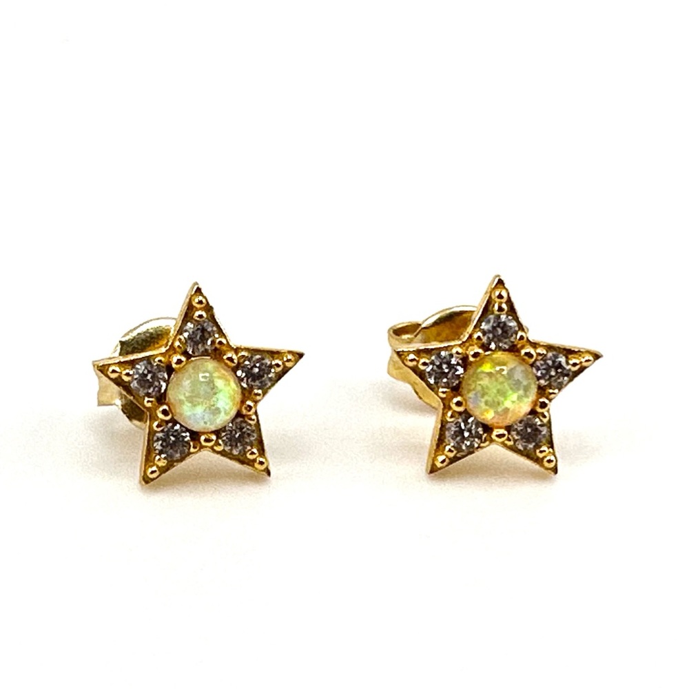 18K Gold Plated Over 925 Sterling Silver Opal Star Stud Earrings